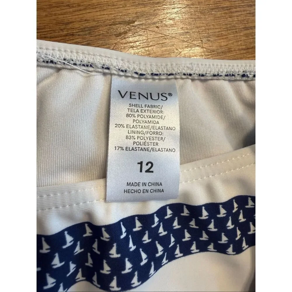 Venus Kids High Neck Zip Front Sailboat Stripe Bikini Set Navy White Size 12